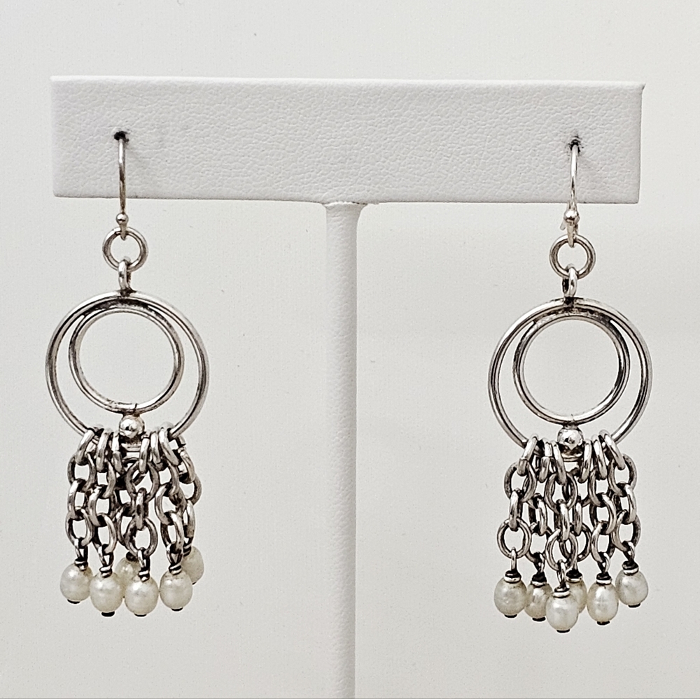 Silpada Rare Sterling Silver Freshwater Pearl Cha Cha French Wire Earrings W1243